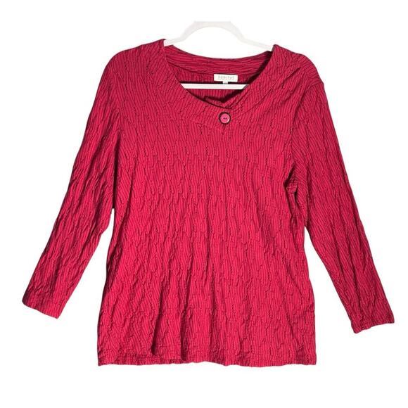 Habitat Sz L Textured Pink Pullover Top Long Sleeve Button‎ Collar Embroidered - Picture 1 of 9